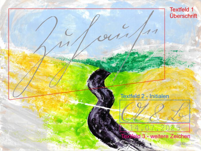 Es sind die drei verschiedenen Textfelder auf einem personalisierbaren Print dargestellt.