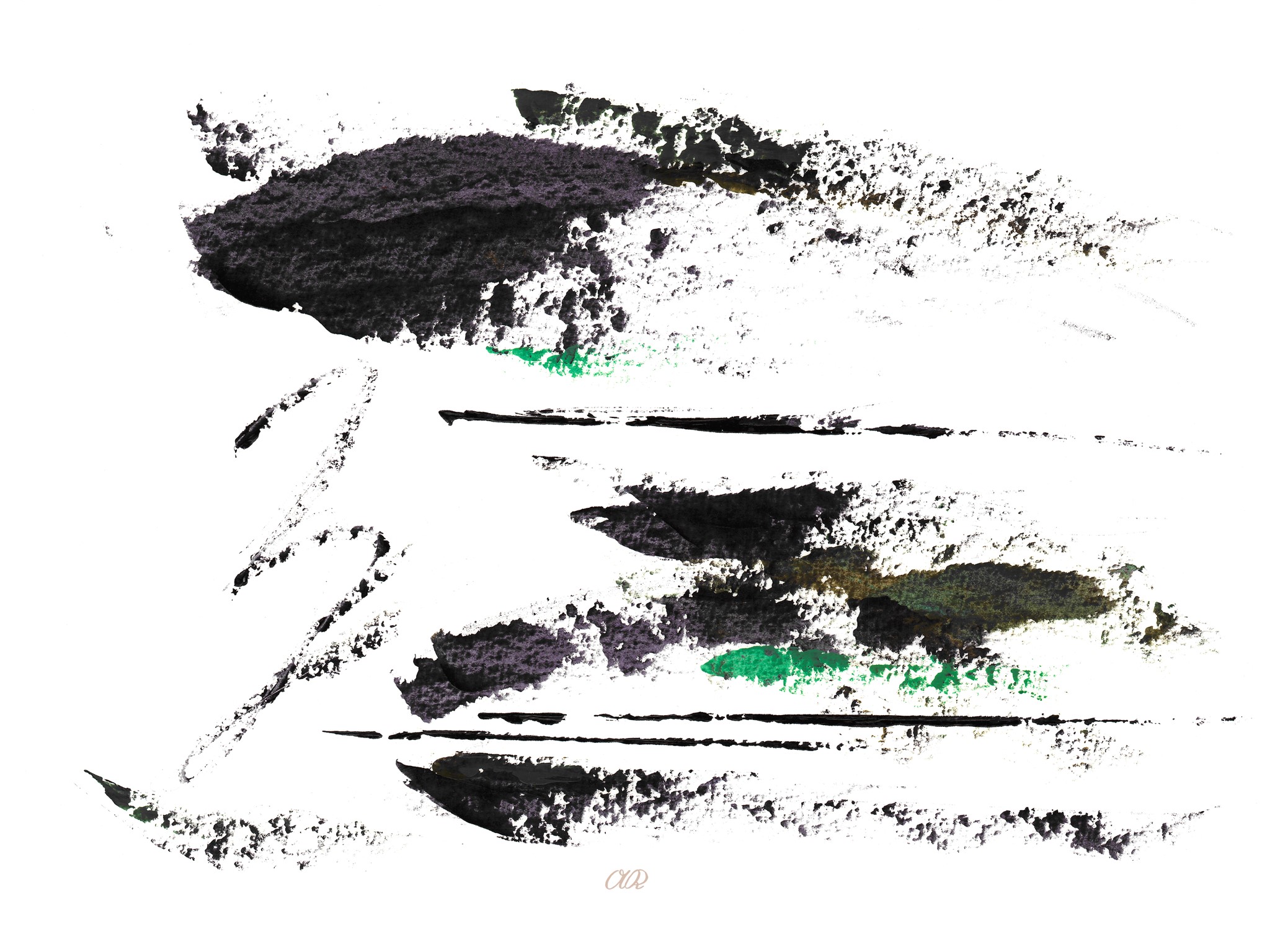 Farbstudie Violetttöne sowie Versuche zum Malen der Brücke aus dem Bild "Werrablick", Andeutungen eines "Z" in Kurrentschrift auf der linken Seite