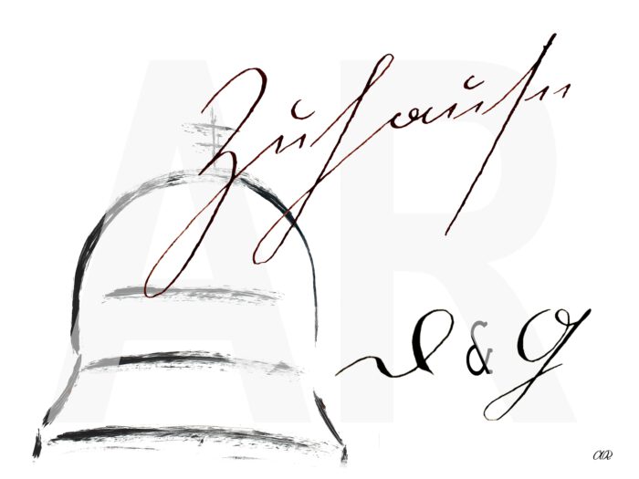 Beispiel personalisierter Print "Jérôme-Pavillon" mit dem Schriftzug "Zuhause" und den Initialen "D & G" in Kurrentschrift. Kein Freitext, keine Farbakzente.